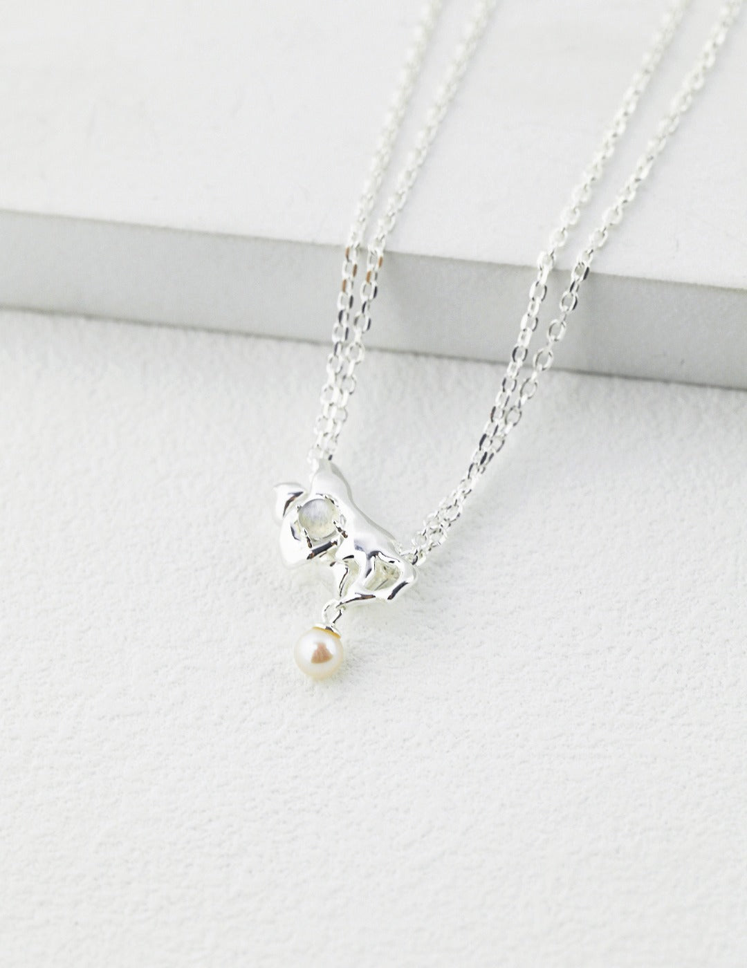 Gray Moonstone Pearl Necklace(D0306)