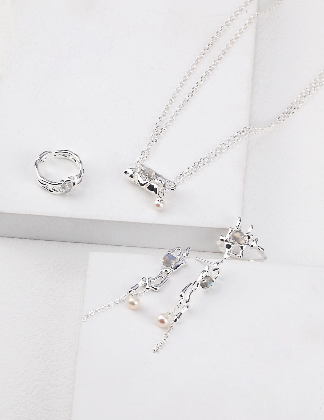 Gray Moonstone Pearl Necklace(D0306)