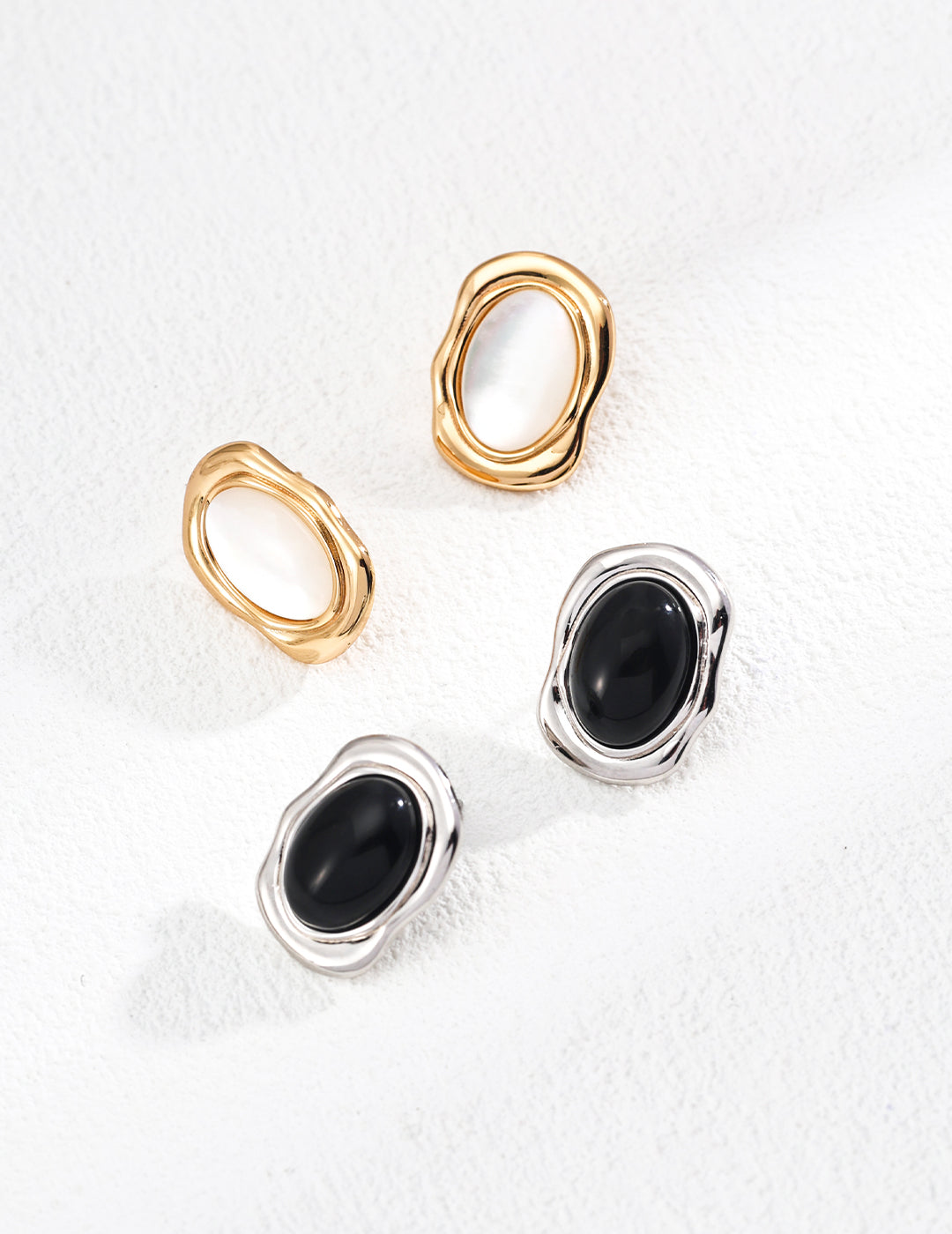 Simple Black Onyx/Mother-Of-Pearl Earrings