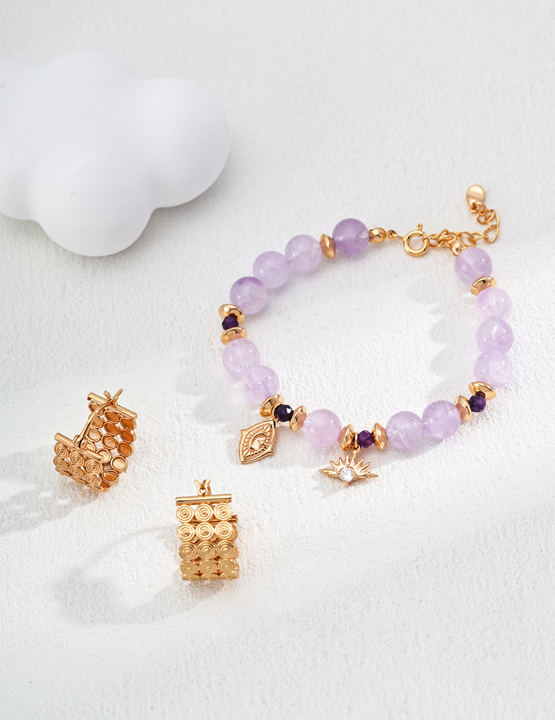 Natural Banana Amethyst Faceted Round Bead Zircon Bracelet(SL0157-2)