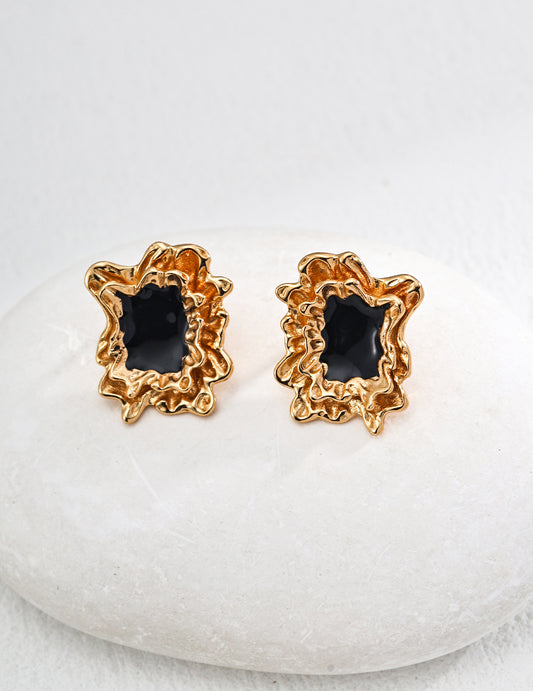 Simple Black Drop Glaze Earrings(E01113-2)