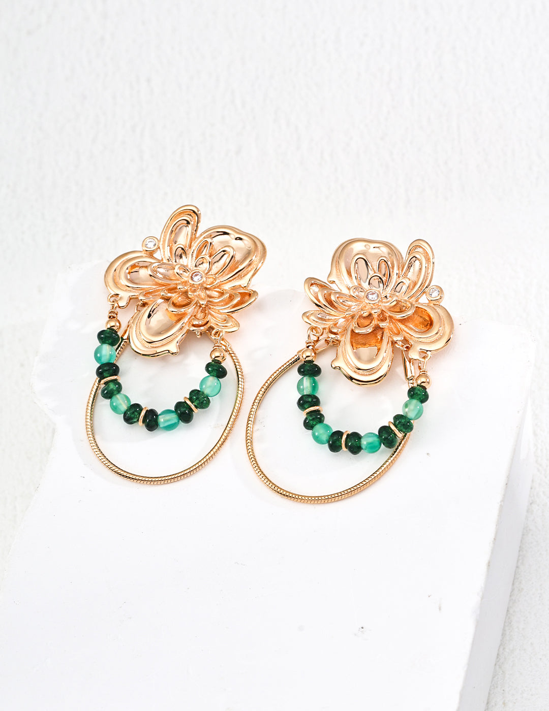 Vintage Design Emerald Agate Zircon Earrings(E01178-2)