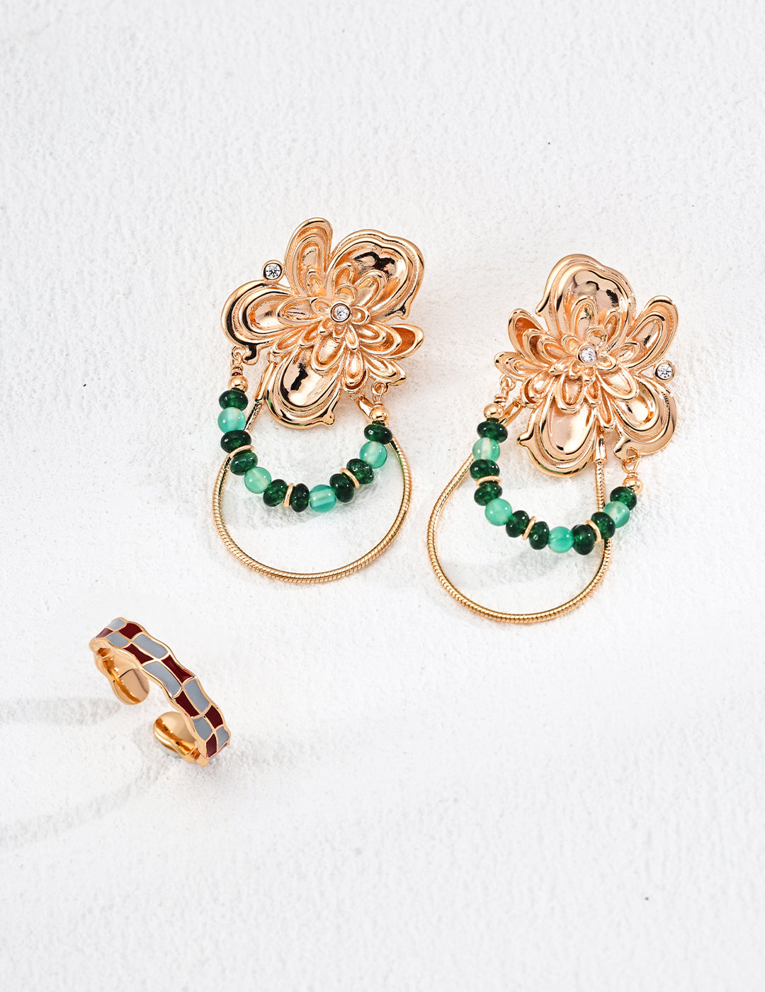 Vintage Design Emerald Agate Zircon Earrings(E01178-2)