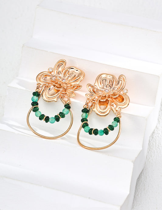 Vintage Design Emerald Agate Zircon Earrings(E01178-2)