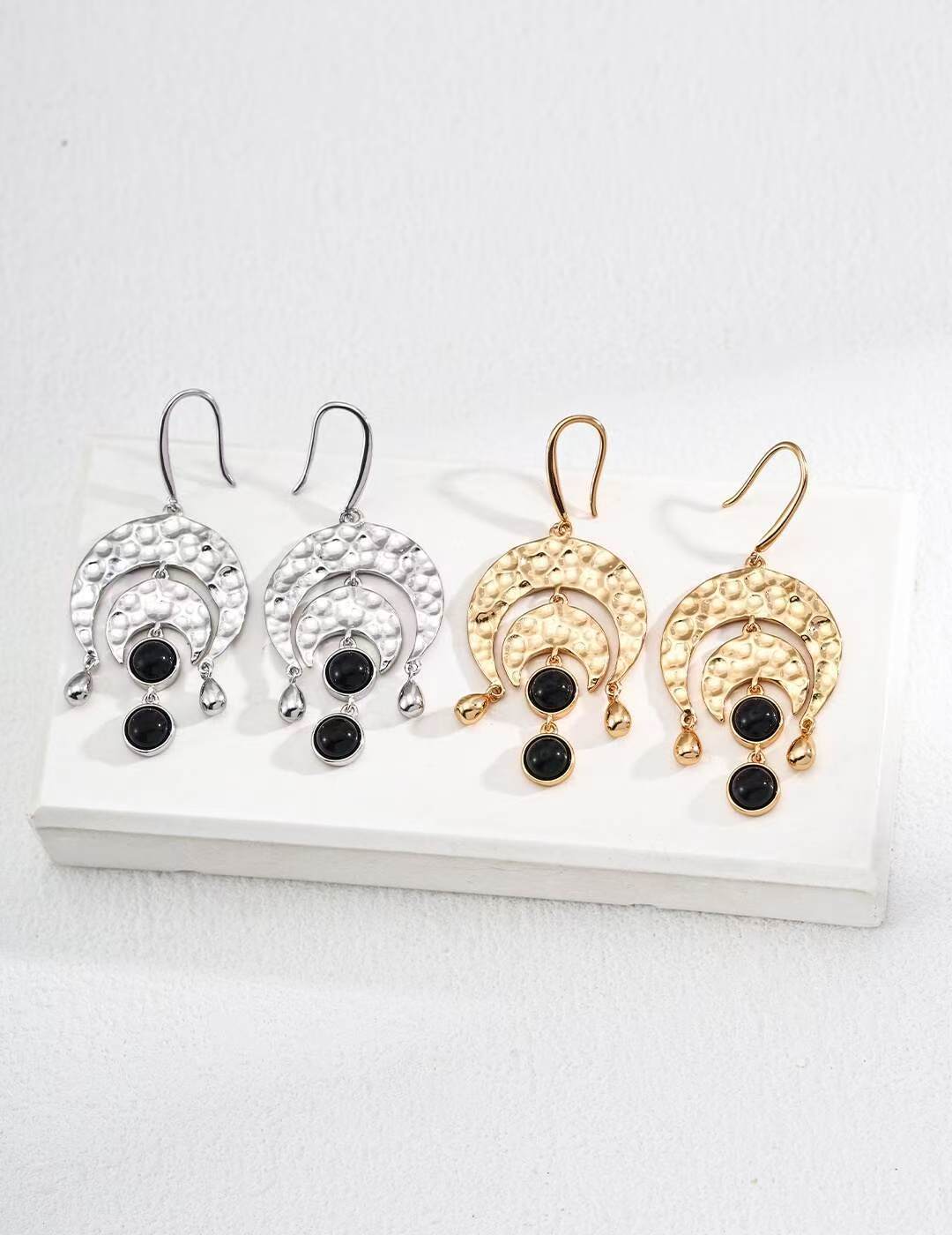 Black Onyx Vintage Earrings(E01235)