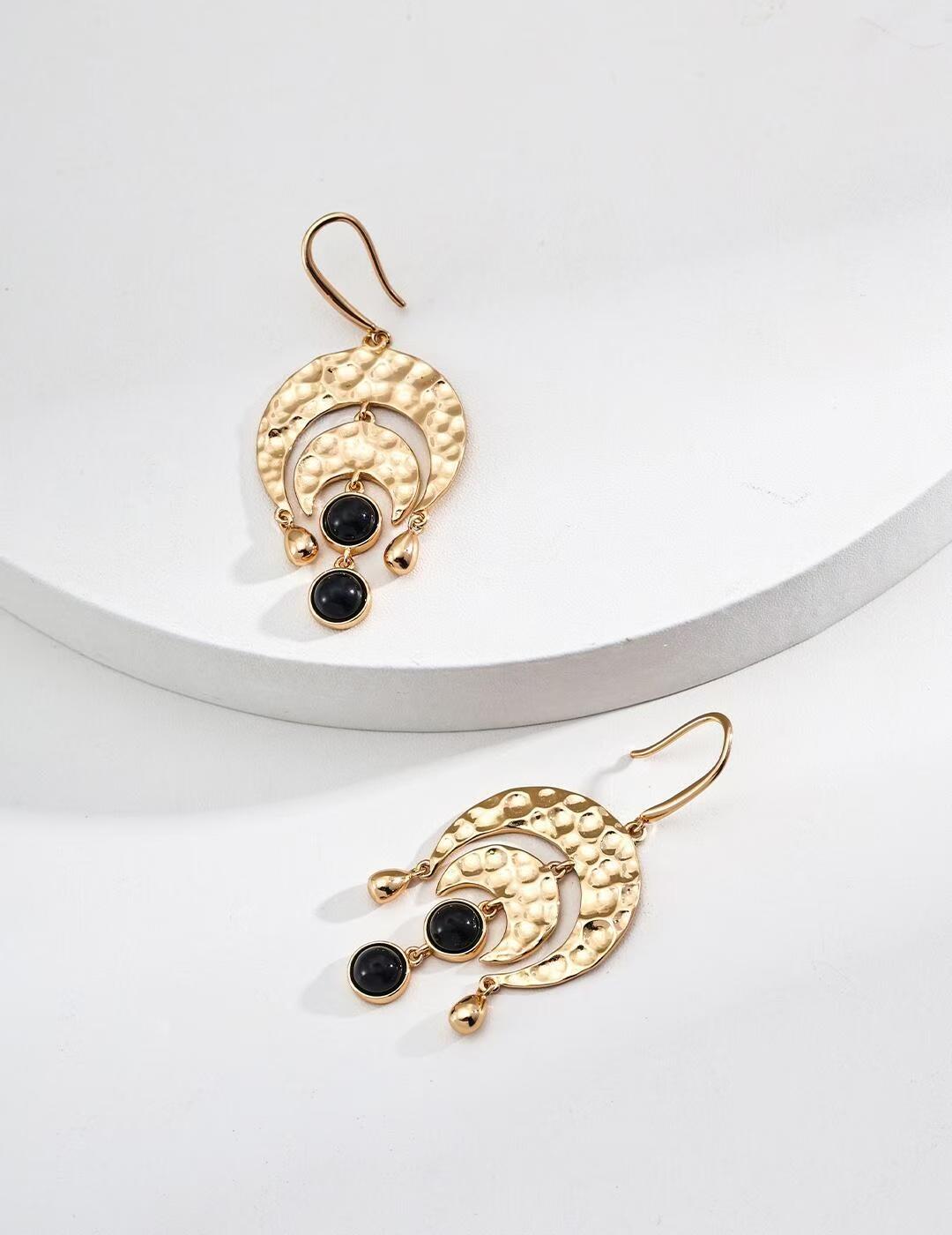 Black Onyx Vintage Earrings(E01235)