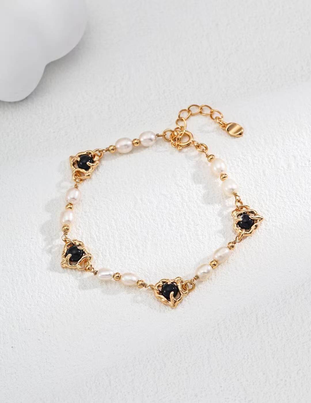 Vintage Natural Pearl Black Agate Bracelet(SL0170-2)