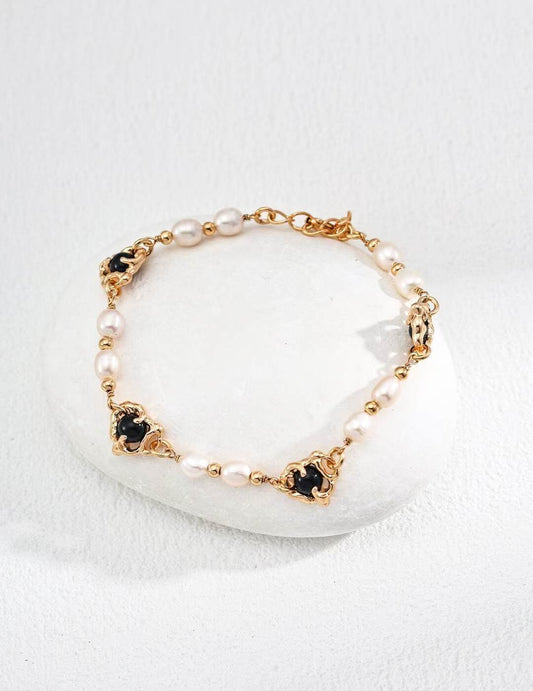 Vintage Natural Pearl Black Agate Bracelet(SL0170-2)